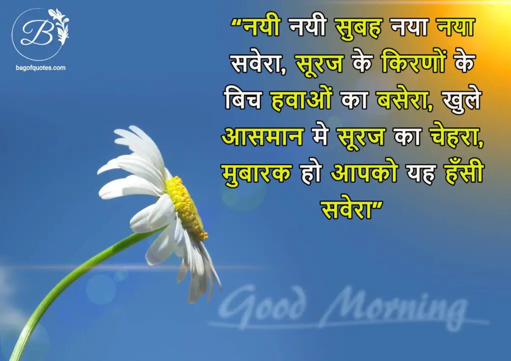 good morning quotes in hindi with images, नयी नयी सुबह नया नया सवेरा, सूरज के किरणों के बिच हवाओं का बसेरा
